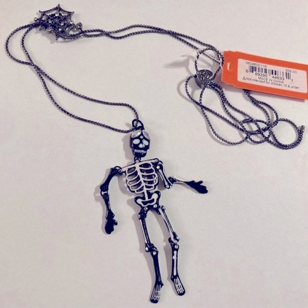 BETSEY JOHNSON Halloween Glow in the Dark Crystal-Accented Skeleton Neck NEW NWT - Picture 4 of 6